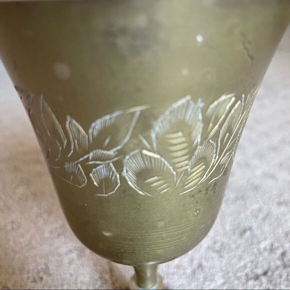 Vintage Brass Goblet with Floral Etchings - Picture 3 of 10